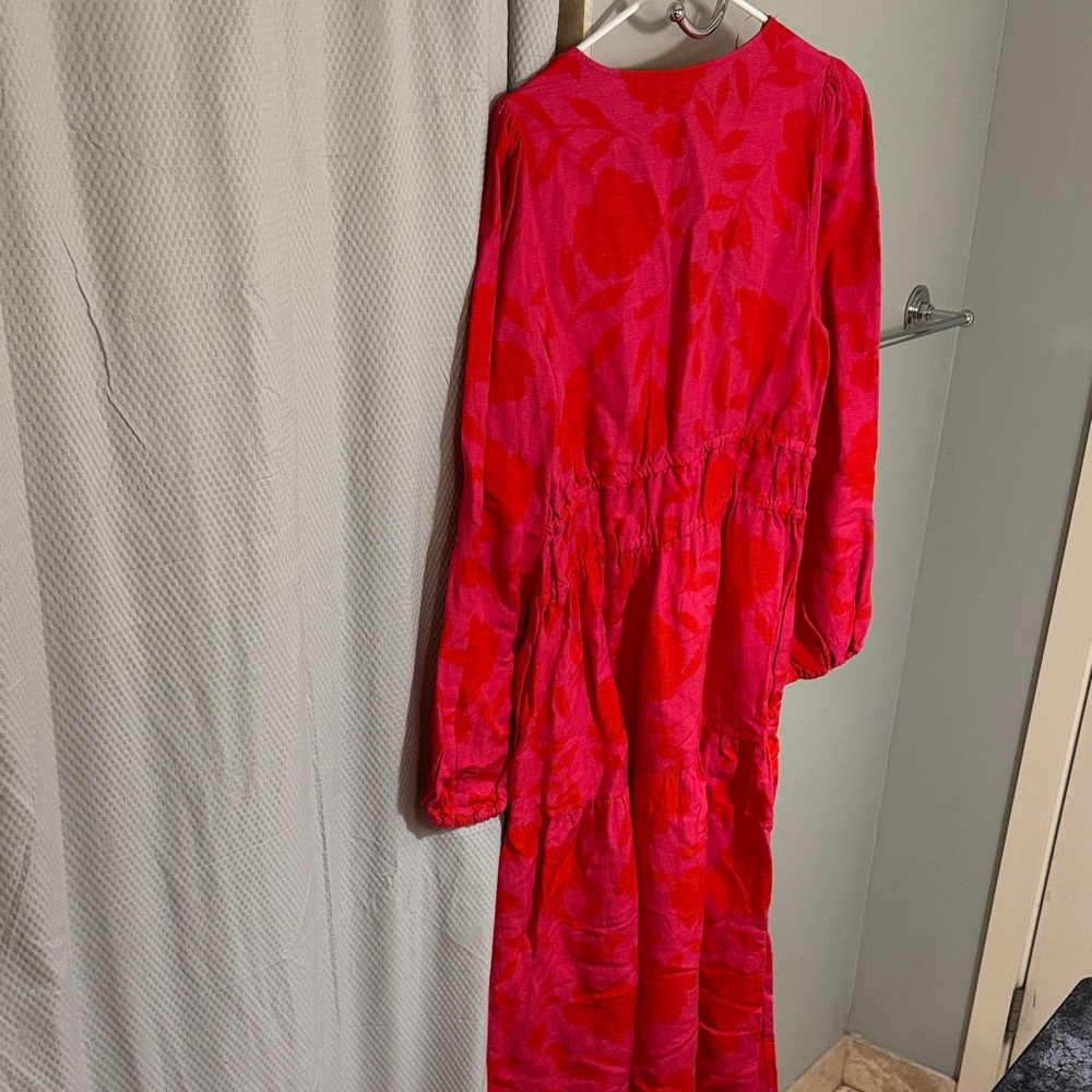 Kate Spade x Target Pink and Red Floral Linen blend V-Neck Dress - Picture 4 of 7